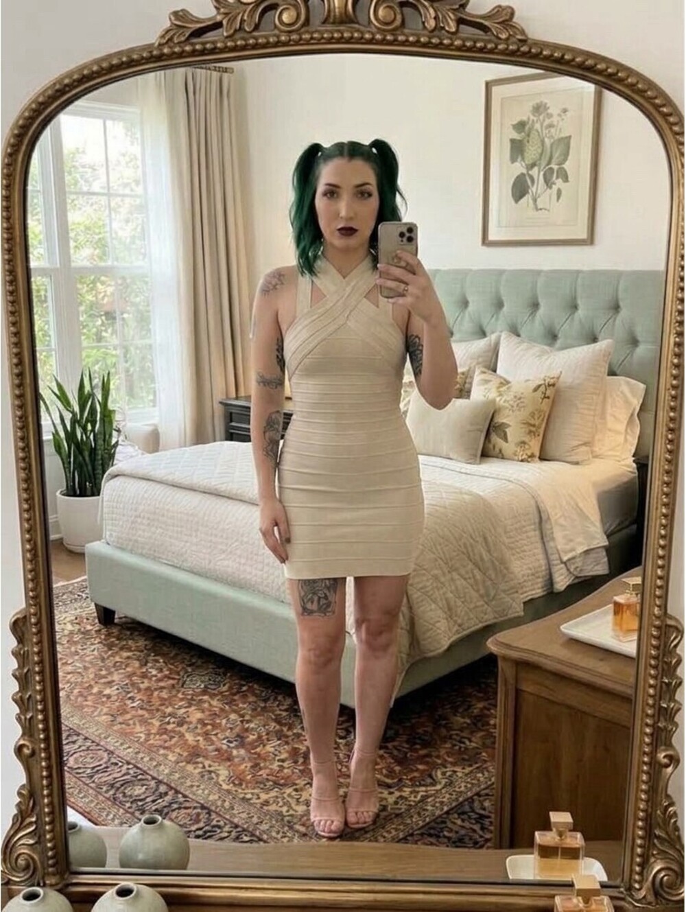 Babe Society Beige Crisscross Halter Bandage Mini Dress Size Small NWT Bodycon